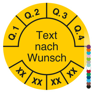 Mehrjahresprüfplakette mit Wunschtext und Wunschfarbe für 4 Jahre