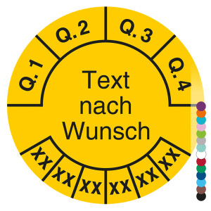 Mehrjahresprüfplakette mit Wunschtext und Wunschfarbe für 6 Jahre