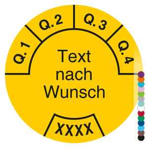 Jahresprüfplakette mit Wunschtext und Wunschfarbe, Jahreszahl vierstellig
