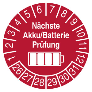 Prüfplakette Nächste Akku/Batterie Prüfung Rot
