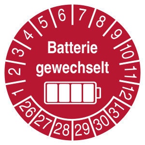 Prüfplakette Batterie gewechselt Rot
