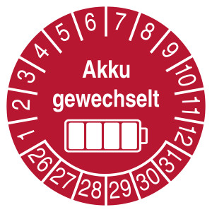 Prüfplakette Akku gewechselt Rot