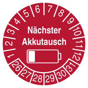 Prüfplakette Nächster Akkutausch Rot