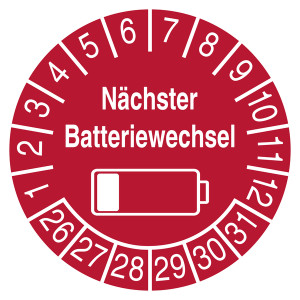 Prüfplakette Nächster Batteriewechsel Rot