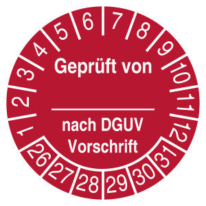 Prüfplakette Geprüft von nach DGUV Vorschrift Rot