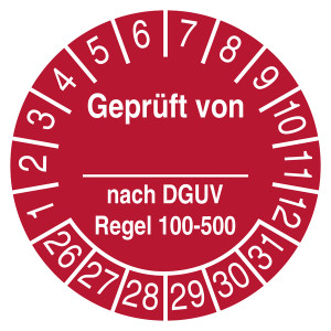 Prüfplakette Geprüft von nach DGUV Regel 100-500 Rot