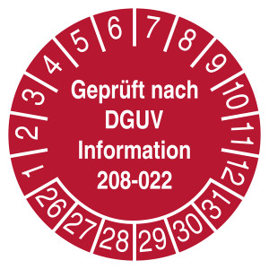 Prüfplakette Geprüft nach DGUV Information 208-022 Rot