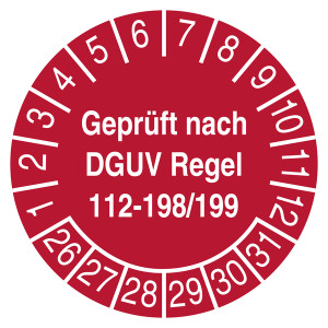 Prüfplakette Geprüft nach DGUV Regel 112-198/199 Rot