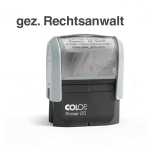 Automatikstempel mit Text "gez. Rechtsanwalt"