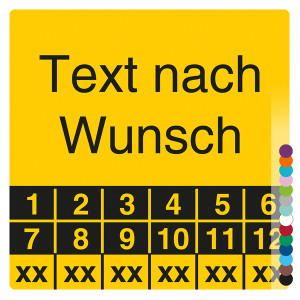 Mehrjahresprüfplakette mit Wunschtext und Wunschfarbe quadratisch für 6 Jahre