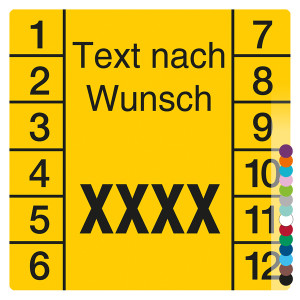 Jahresprüfplakette mit Wunschtext und Wunschfarbe, Jahreszahl vierstellig quadratisch