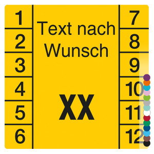 Jahresprüfplakette mit Wunschtext und Wunschfarbe, Jahreszahl zweistellig quadratisch