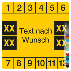 Mehrjahresprüfplakette mit Wunschtext und Wunschfarbe quadratisch für 4 Jahre