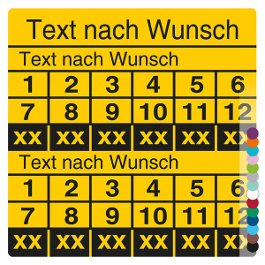 Mehrjahresprüfplakette mit Wunschtext und Wunschfarbe für 6 Jahre quadratisch