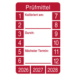 Prüfplakette Prüfmittel Kalibriert am Durch Nächster Termin