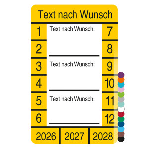 Mehrjahresprüfplakette mit Wunschtext und Wunschfarbe rechteckig für 3 Jahre