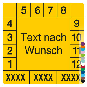 Mehrjahresprüfplakette mit Wunschtext und Wunschfarbe quadratisch für 3 Jahre