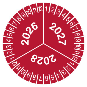 Prüfplakette mit Jahreszahl (vierstellig) für 3 Jahre Rot