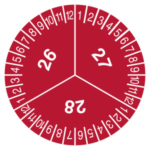 Prüfplakette mit Jahreszahl (zweistellig) für 3 Jahre Rot