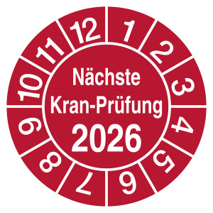 Prüfplakette Nächste Kran-Prüfung mit Jahreszahl Rot