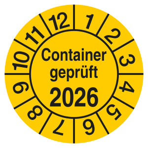 Prüfplakette Container geprüft mit Jahreszahl Gelb