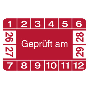 Prüfplakette Geprüft am Rot