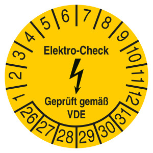 Prüfplakette Elektro-Check Geprüft gemäß VDE Gelb