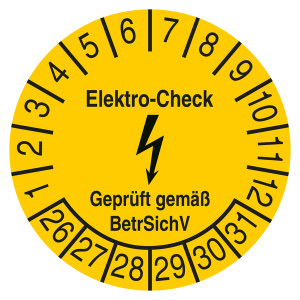 Prüfplakette Elektro-Check Geprüft gemäß BetrSichV Gelb