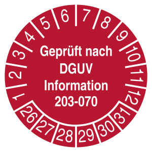 Prüfplakette Geprüft nach DGUV Information 203-070 Rot