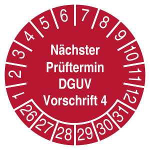Prüfplakette Nächster Prüftermin DGUV Vorschrift 4 Rot