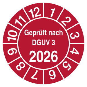 Prüfplakette Geprüft nach DGUV 3 mit Jahreszahl Rot