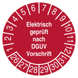 Prüfplakette Elektrisch geprüft nach DGUV Vorschrift Rot