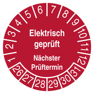 Prüfplakette Elektrisch geprüft Nächste Prüfung Rot