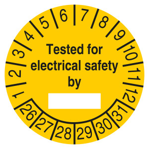 Prüfplakette Tested for electrical safety by Gelb