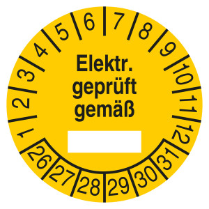 Prüfplakette Elektr. geprüft gemäß Gelb