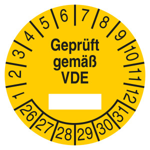 Prüfplakette Geprüft gemäß VDE Gelb