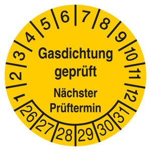 Prüfplakette Gasdichtung geprüft Nächster Prüftermin Gelb