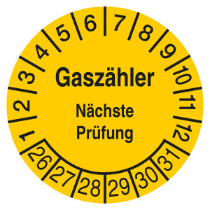 Prüfplakette Gaszähler Nächste Prüfung Gelb
