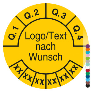 Mehrjahresprüfplakette mit Logo, Wunschtext und Wunschfarbe für 6 Jahre