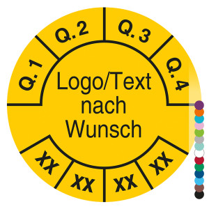 Mehrjahresprüfplakette mit Logo, Wunschtext und Wunschfarbe für 4 Jahre