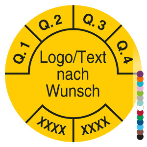 Mehrjahresprüfplakette mit Logo, Wunschtext und Wunschfarbe für 2 Jahre, Jahreszahl vierstellig
