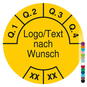 Mehrjahresprüfplakette mit Logo, Wunschtext und Wunschfarbe für 2 Jahre, Jahreszahl zweistellig