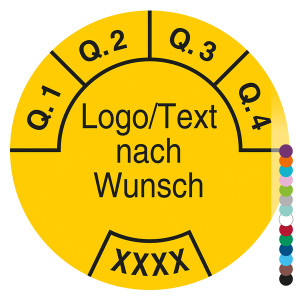 Jahresprüfplakette mit Logo, Wunschtext und Wunschfarbe, Jahreszahl vierstellig