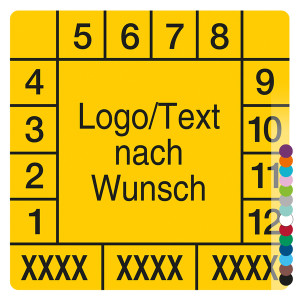 Mehrjahresprüfplakette mit Logo, Wunschtext und Wunschfarbe quadratisch für 3 Jahre