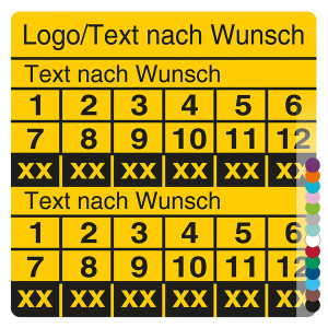 Mehrjahresprüfplakette mit Logo, Wunschtext und Wunschfarbe für 6 Jahre quadratisch