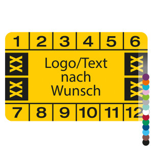 Mehrjahresprüfplakette mit Logo, Wunschtext und Wunschfarbe rechteckig für 4 Jahre