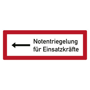 Feuerwehrzeichen Notentriegelung für Einsatzkräfte mit Pfeil links DIN 4066