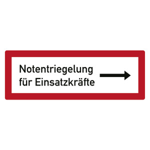 Feuerwehrzeichen Notentriegelung für Einsatzkräfte mit Pfeil rechts DIN 4066