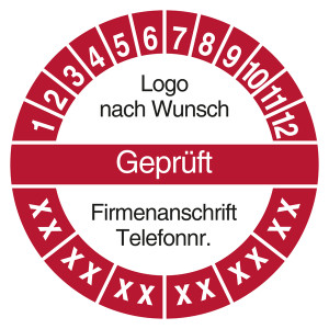 Mehrjahresprüfplakette Geprüft mit Logo und Firmendaten