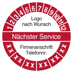 Mehrjahresprüfplakette Nächster Service mit Logo und Firmendaten